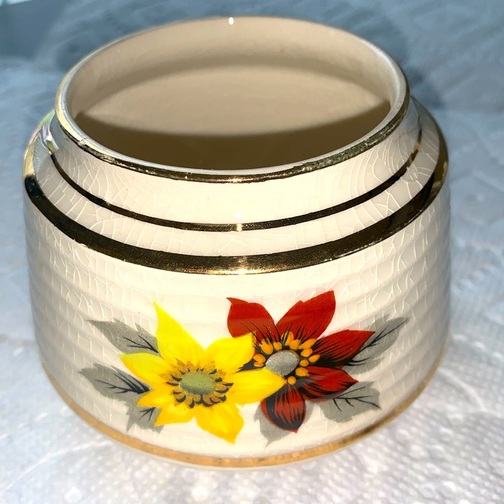 Vintage Sadler England Flower Open Sugar Bowl Handpainted Double Sided Gold Trim